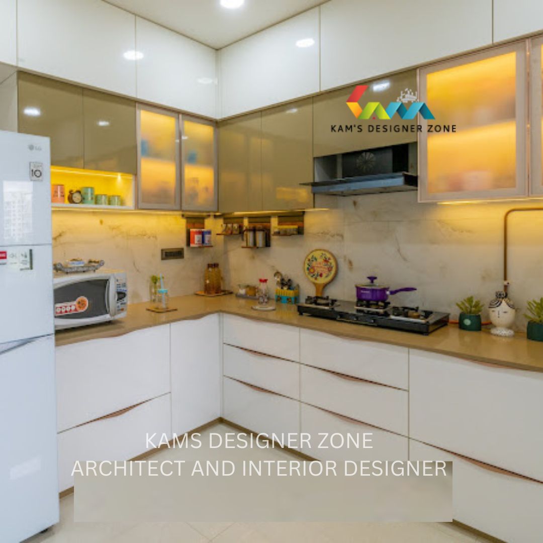 A Fantastic Modular Kitchen in white and Golden Shade
                    