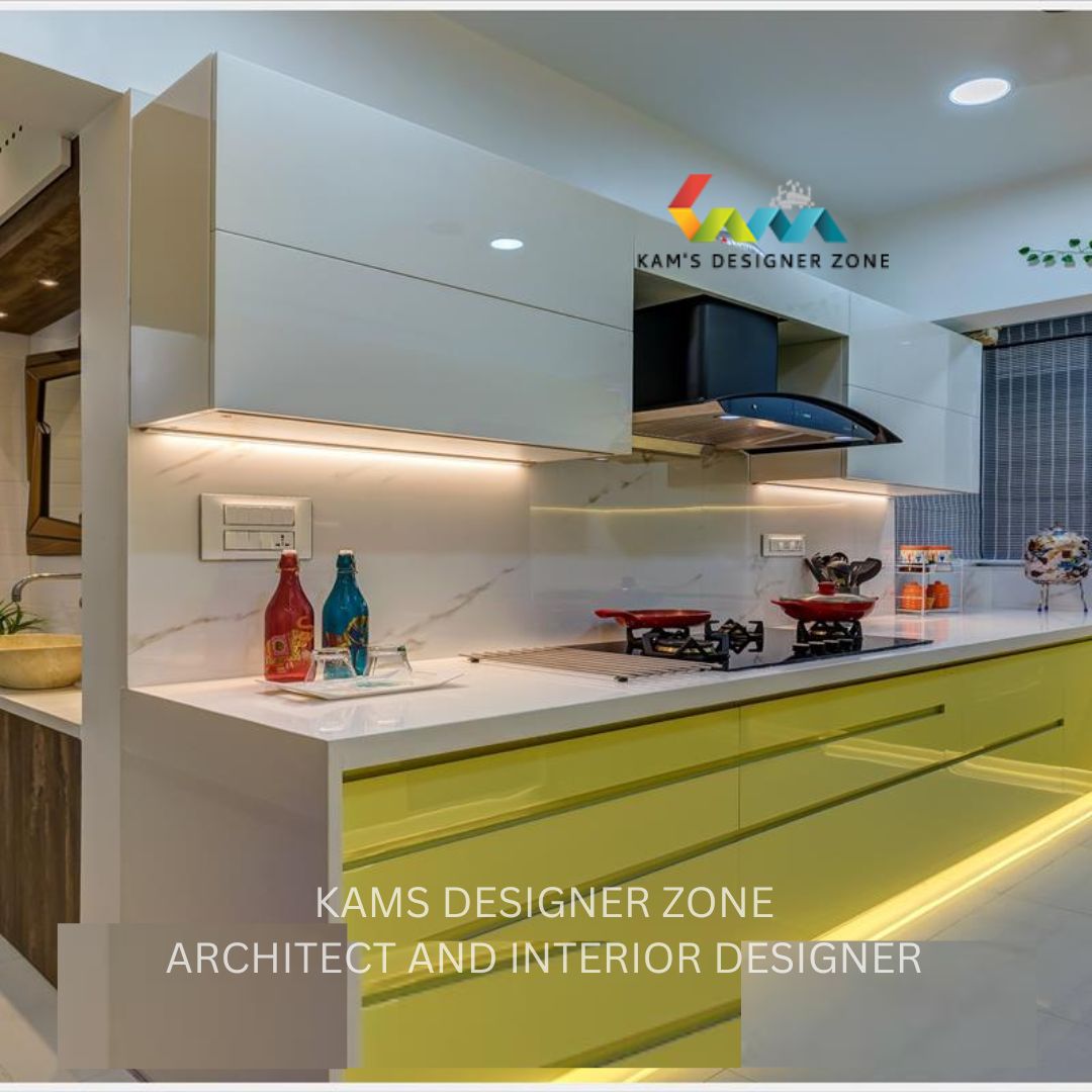 Modular L-shaped Kitchen Design with Yellow Cabinets